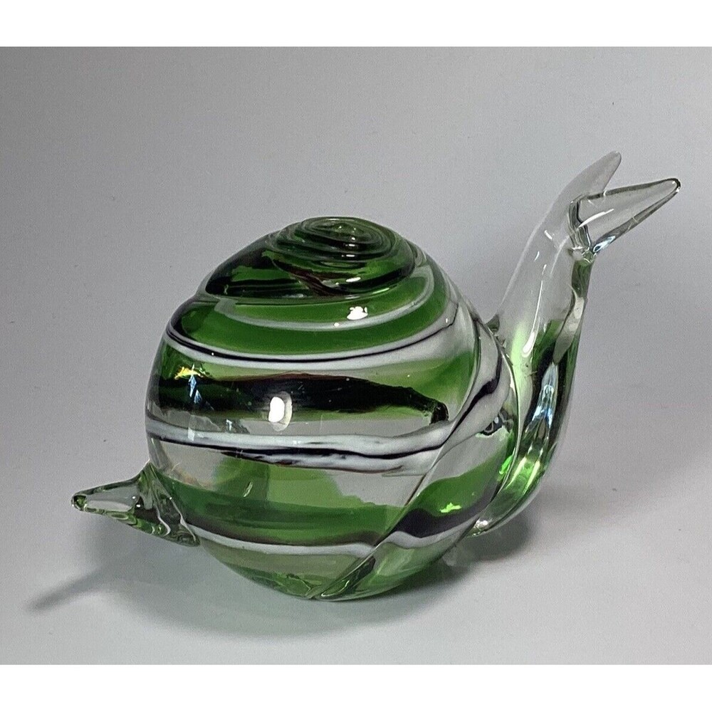 Paperweight Snail Art Glass Figurine Green Clear Swirl Vintage